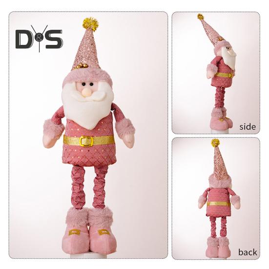 Christmas Plush Doll Telescopic Leg Elk Snowman Santa Claus Pink Doll Toy Desktop Figurine for Indoor/Outdoor Use Party Decor