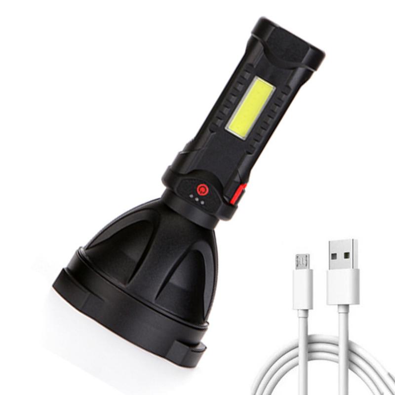 Strong Light Long Range Torch Home User Cob Side Light Outside Usb Rechargeable Searchlight Plastic Strong Light Torch