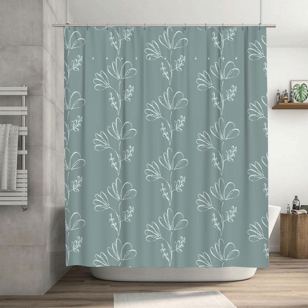 Entzückender Blumiger Duschvorhang 180 x 240 cm Hochwertiges Wasserdichtes Gewebe für Badezimmer Moderne Wohnkultur in Lavendelgrün Wh