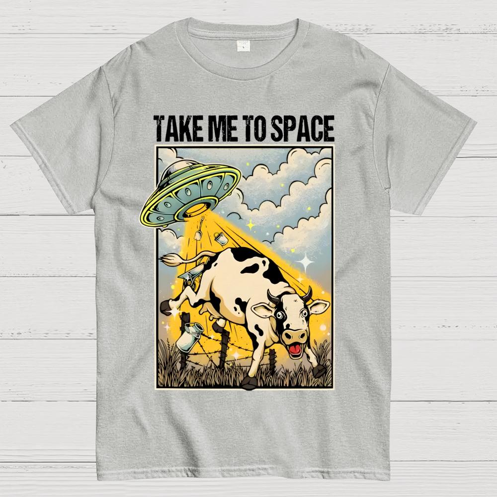 Take Me to Space - Alien Cow Abduction 100% Cotton Summer Casual Cool Loose T-Shirt