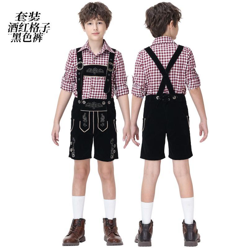 Boys Bavarian Oktoberfest Costume Set Lederhosen Outfit Kids Performance Festival Halloween Stage Wear