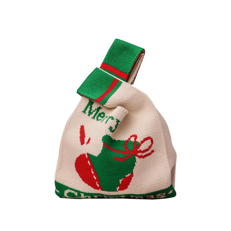 

1 шт. Повседневные маленькие многоразовые рождественские вязаные сумки ручной работы подарочная сумка в виде елки зелёный