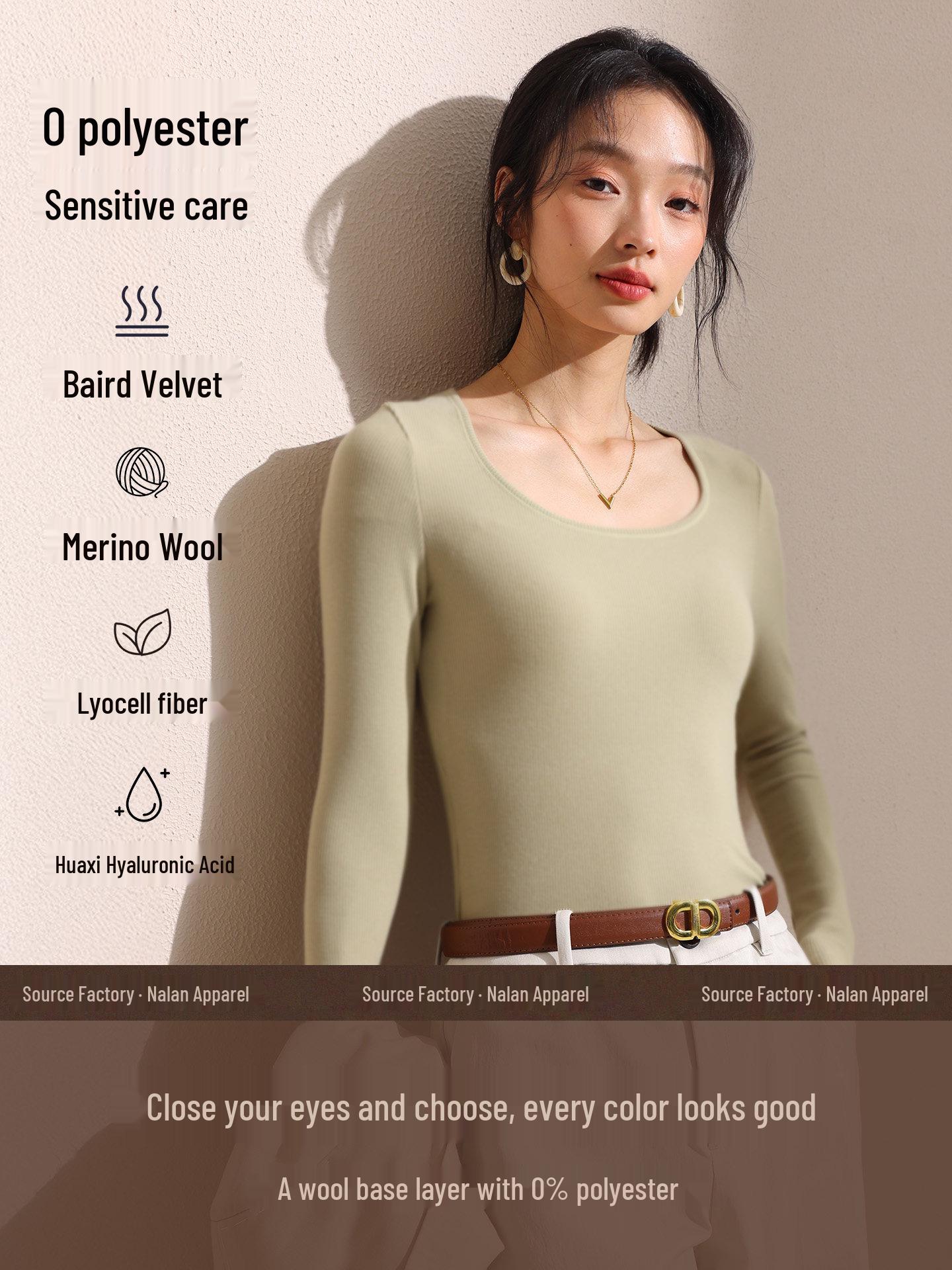 

Coffee Low-Neck Brushed Thermal Fleece Top: Slim-Fit, Long-Sleeve, Plain Square-Neck for Autumn/Winter 2XL [135-150 lbs]