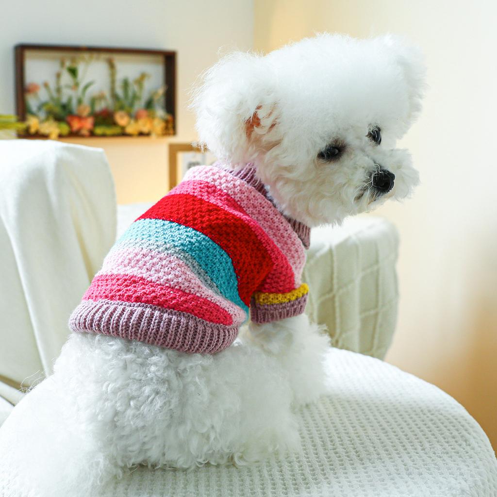Pet Dog Sweaters Pet Knitted Base Sweater Cat Clothing Soft Colored Striped Sweaters Puppy Clothes Autumn and Winter