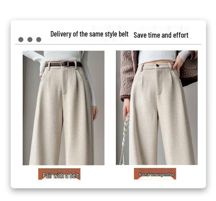 2025 Autumn/Winter Women's High-Waist Herringbone Woolen Pants - Slimming and Versatile with Plus Velvet, Available in Narrow and Wide Leg Fits.