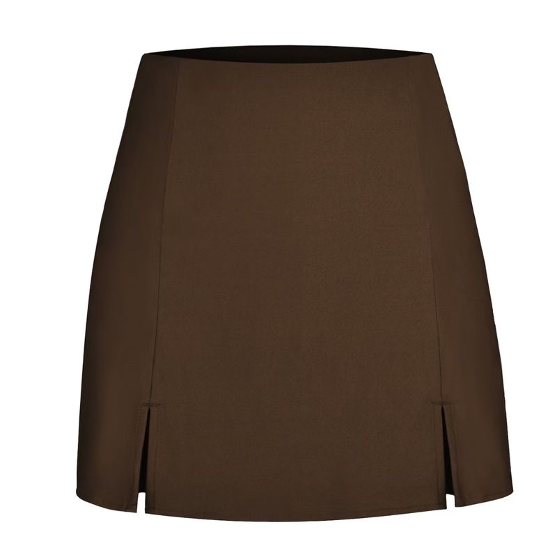 

Fashion Wind New Arrival Double Slit Casual Pantskirt Zipper High Waist Short Pantskirt High Waisted Skirt CHOCOLATE S
