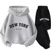 Herbst Warm New York Letter Cool Grafikdruck Kinder Langarm Hoodie + Hose Anzug 2er Set Sweatshirt Junge Mädchen Kind Sportbekleidung
