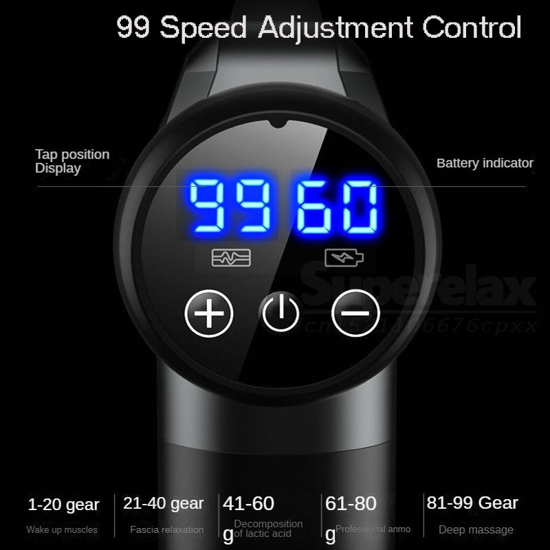 99 Level Muscle Message Gun Fascia Body Massager LED Bildschirm Wiederaufladbare Fascia Gun Mit 8 Massageköpfen Für Fitness Muskelmasse