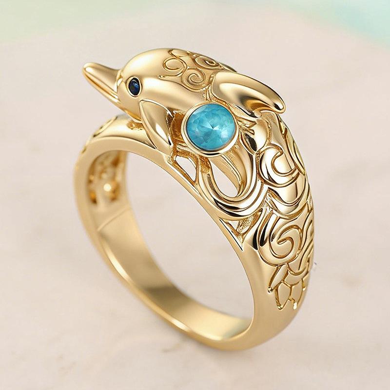 New European and American Ocean Style Cute Dolphin Ring Female Original Design Trendy Metal Texture Jewelry Accessories
