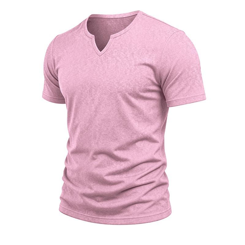 Men Casual Summer Loose V Neck Short Sleeve Solid T Shirt
