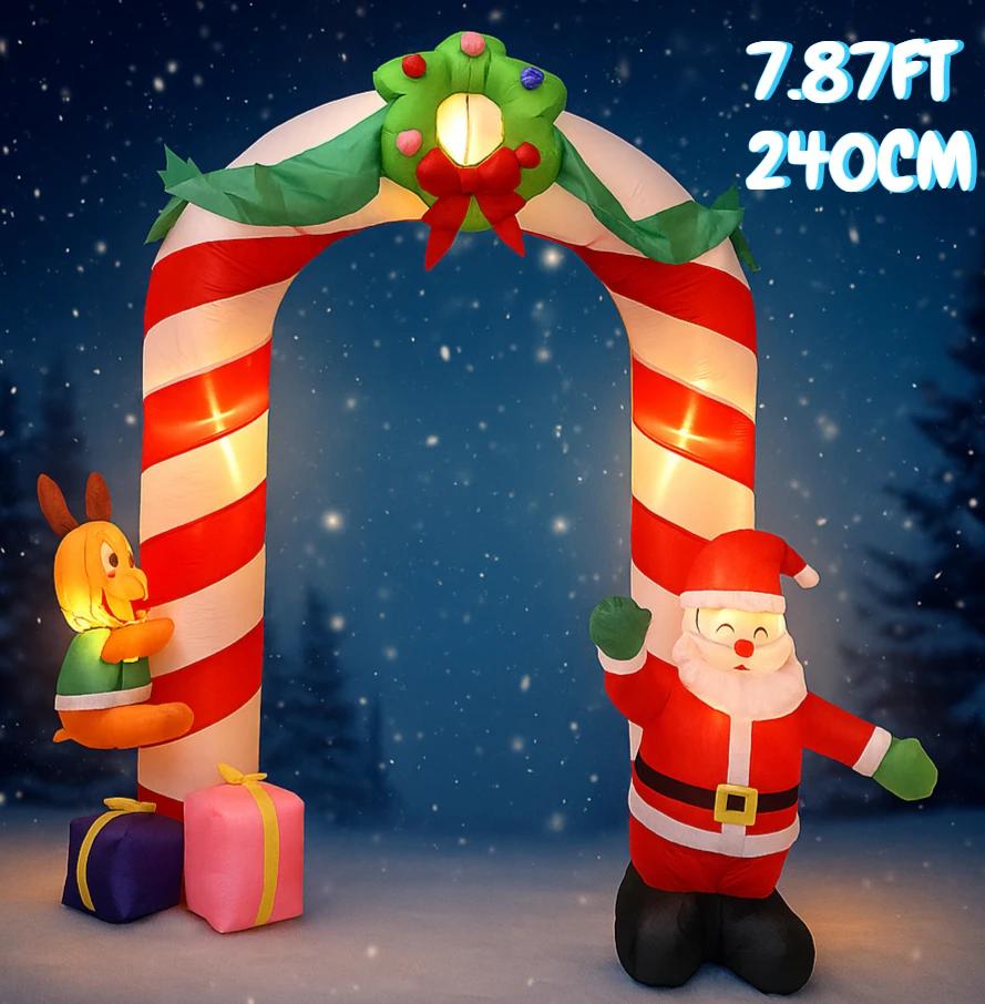 7.87FT Inflatable Toy Santa Man Arch Animal Gift Box with LED Light Xmas Decoration for Yard Supplie Home Ornament Festive Gift