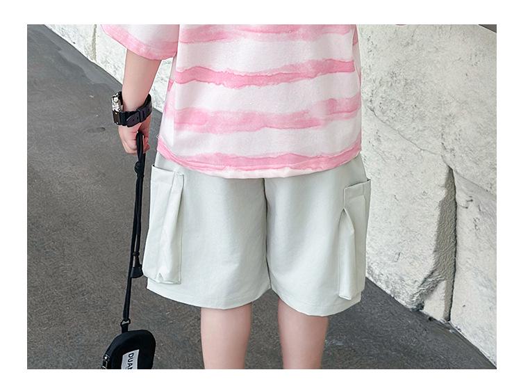 Children's Handsome Summer 2026 Casual Letter Stripe Short Sleeve Two-Piece Set