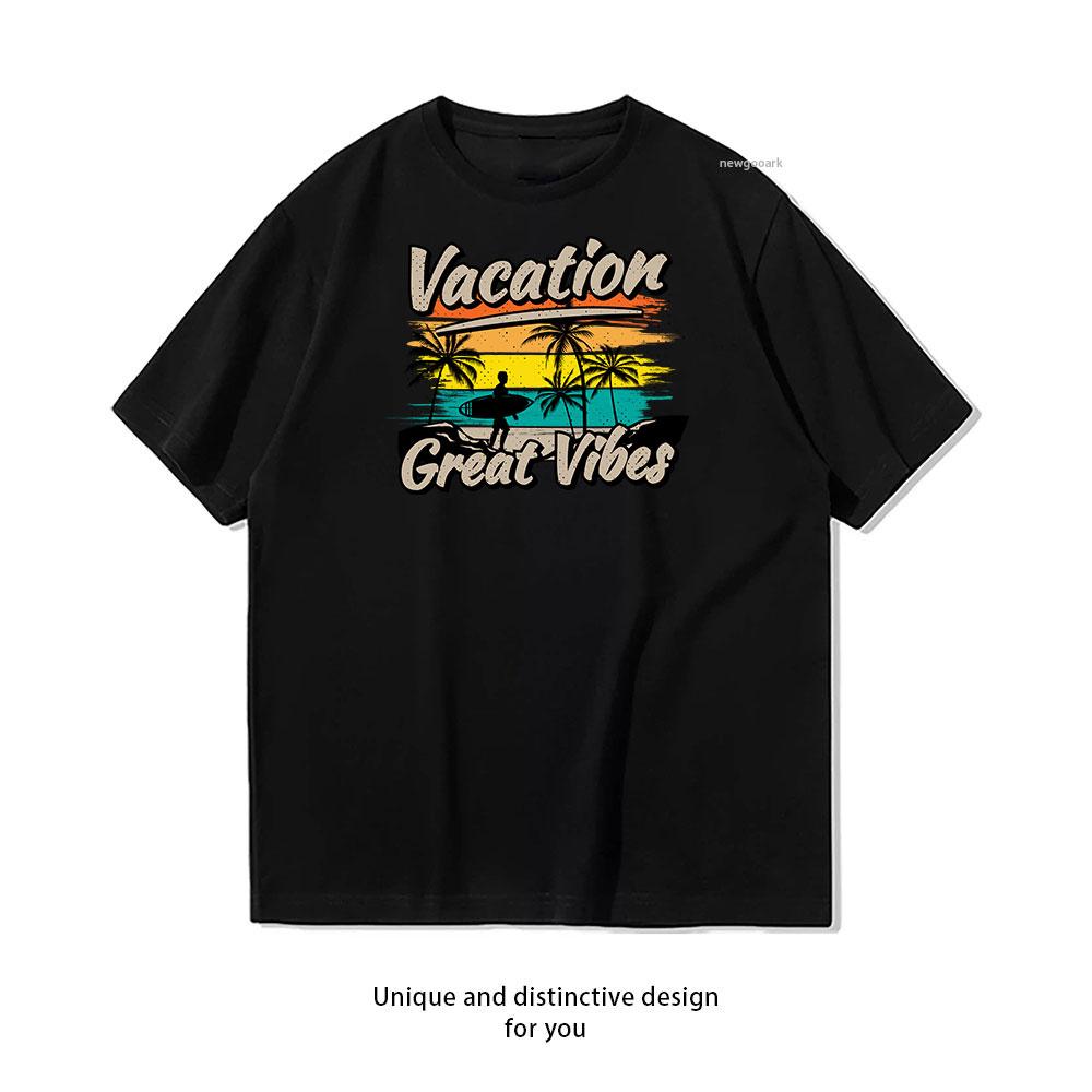 

Vacation Vibes cotton T shirt Unisex Adult couple streetwealtops tee Short sleev Casual S
