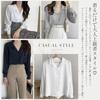 [Wearbee] volume sleeve open collar blouse long sleeve shirt cute fashionable office Plain color simple V-neck spring/summer ladies puff sleeves long