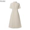 ZANZEA Women Turn Down Collar Casual Short Sleeve Dress