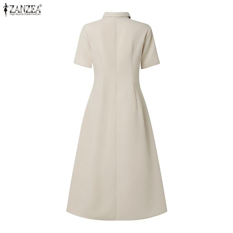 ZANZEA Women Turn Down Collar Casual Short Sleeve Dress