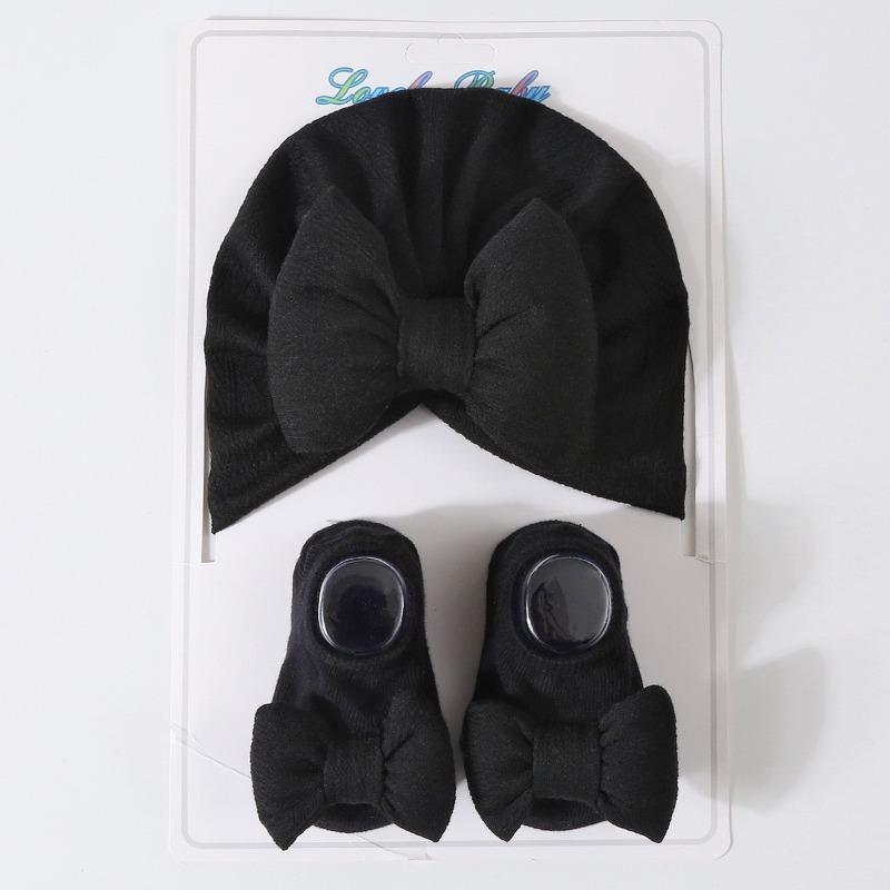 Newborn Knitted Cotton-filled Big Bow + Knitted Socks Set Baby Hat Headscarf Hat Wind