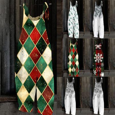 Women's Jumpsuit Christmas Print Casual Loose Vintage Shoulder Strap Cotton Linen