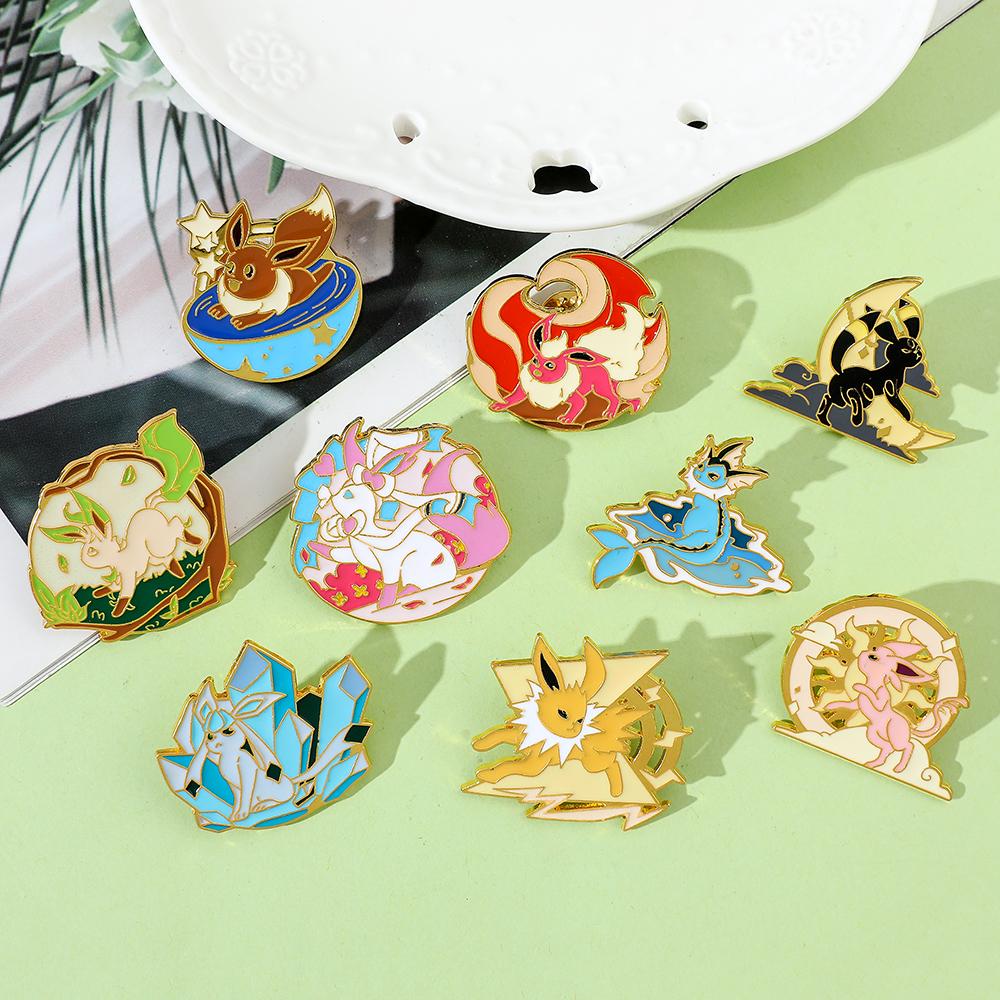 Spille Smaltate Eeveelution Eevee Anime, Spilla Metallica Cartoon, Distintivo Gioielli alla Moda, Accessorio per Vestiti Cappello Zaino Regali