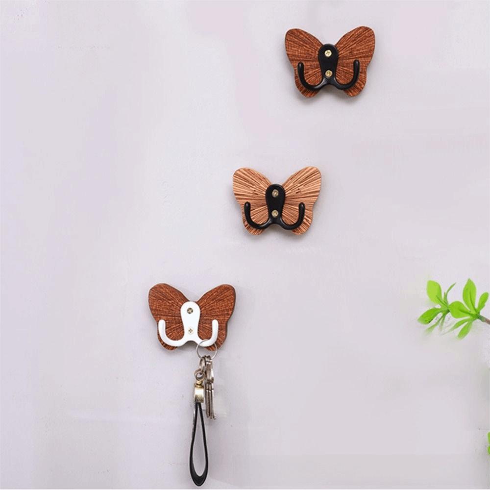 Double Hook Wood Butterfly Hook Thicken Hanging Key Holder Wall Storage Rack  Bedroom Organization