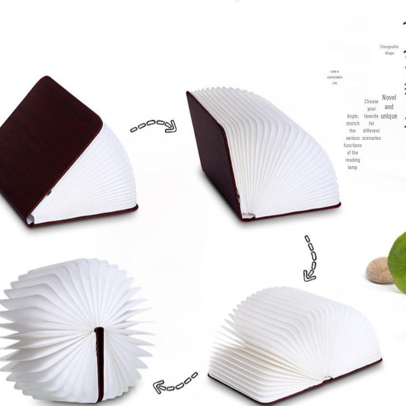 Three-Color LED Eye Protection Book Lamp: Wooden Carved Stackable Night Light