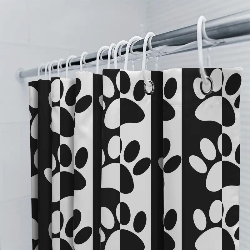 Black And White Paw Print Shower Curtain Set: Modern Decorative Shower Curtains With Ring For Bathroom (Set Of 1) Size 72 X 84