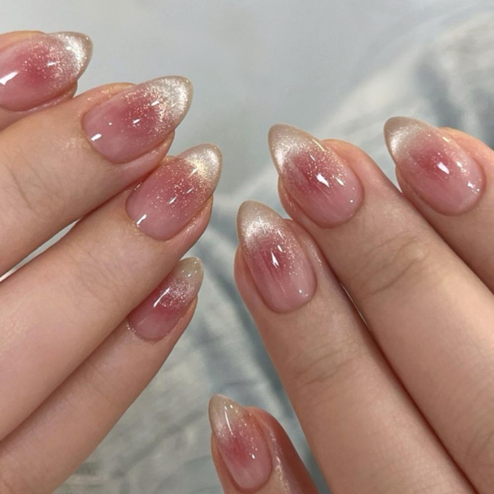 Manicure Długie Migdałowe Sztuczne Paznokcie Kwiaty Motyl French Press on Nails Aurora Odpinane Sztuczne Paznokcie Kobiety