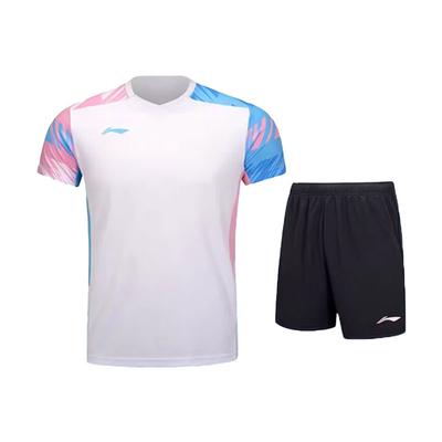 Li Ning Badminton Serie Schnelltrocknendes Atmungsaktives Schweißableitendes Trainings Kurzarm T-Shirt Und Shorts Lässiges Sport Set Unisex Sportset AATV101-1