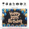 1pc 2D 20th Birthday Theme Banner Black Gold Balloons Gift Box Pattern Decorative Banner For Living Room Bedroom Garden Scene Decor Clear