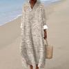 Women's Casual Fashion V-Neck Long Sleeve Textured Print Maxi Dress
