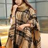 European and American High Neck Plaid Cape - Batwing Sleeve Knitted Pullover Shawl for Women