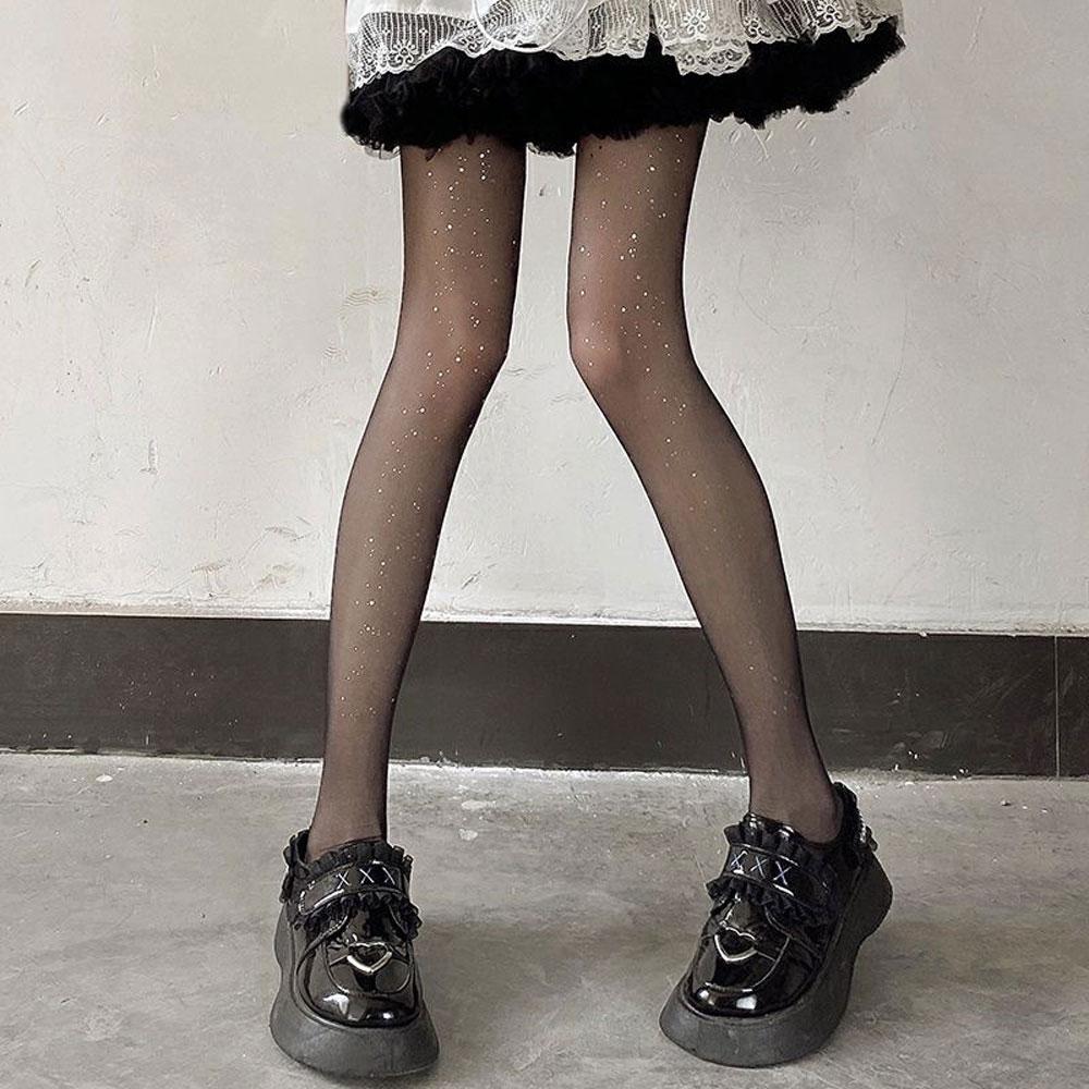 Sexy Shiny Stockings Y2k Women Transparent Tights Goth Pantyhose Slim Thin Nylon Tights Black Starry Sky