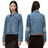 Jaqueta Jeans Bordada Feminina Estilo LO Primavera com Patch de Logo Floral
