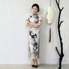 Ink and wash lotus national style new Chinese Suzhou long cheongsam improved young women's high-end sense retro short-sleeved catwalk