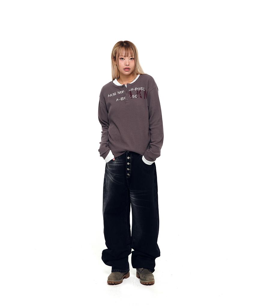 AAKAM Side Washed Button Denim Pants (Black)