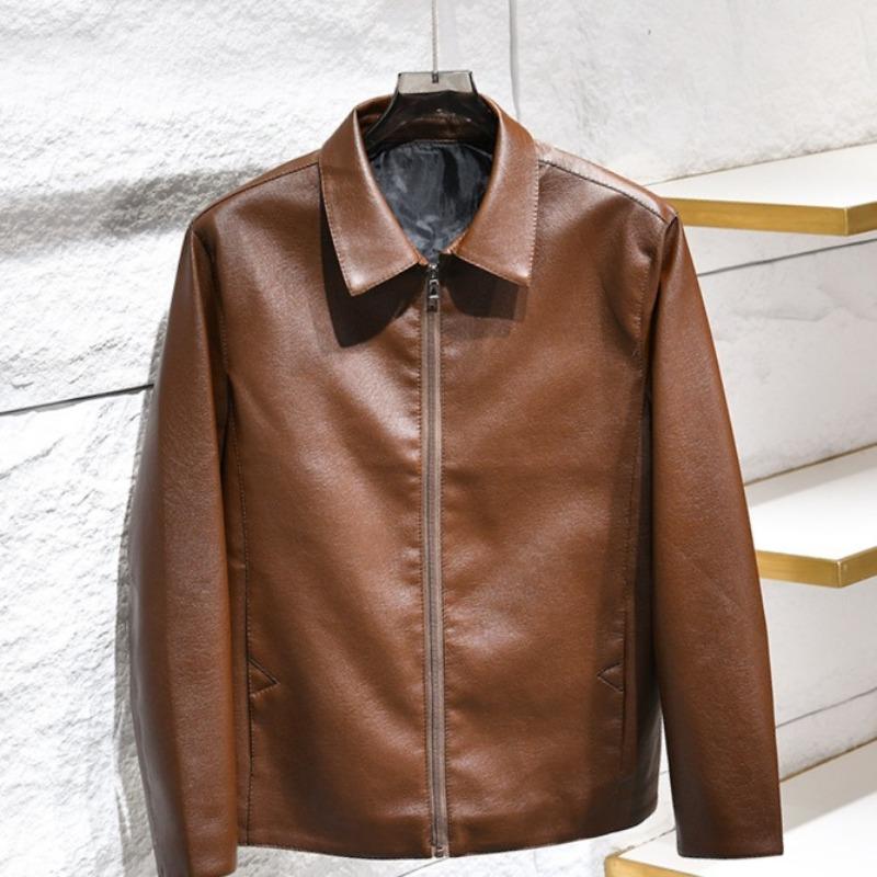 Herren Business Revers PU-Lederjacke Frühling Herbst Pendler Mantel