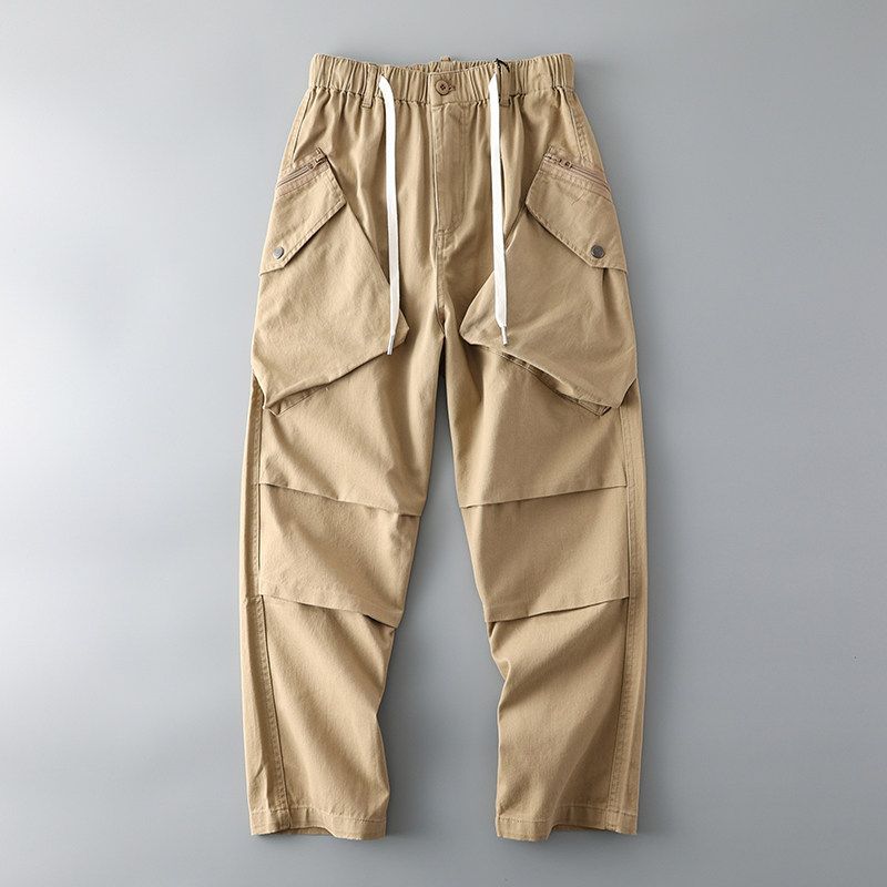 Trendy Cotton Multi-Bag Export Export Function Cargo Pants Khaki M