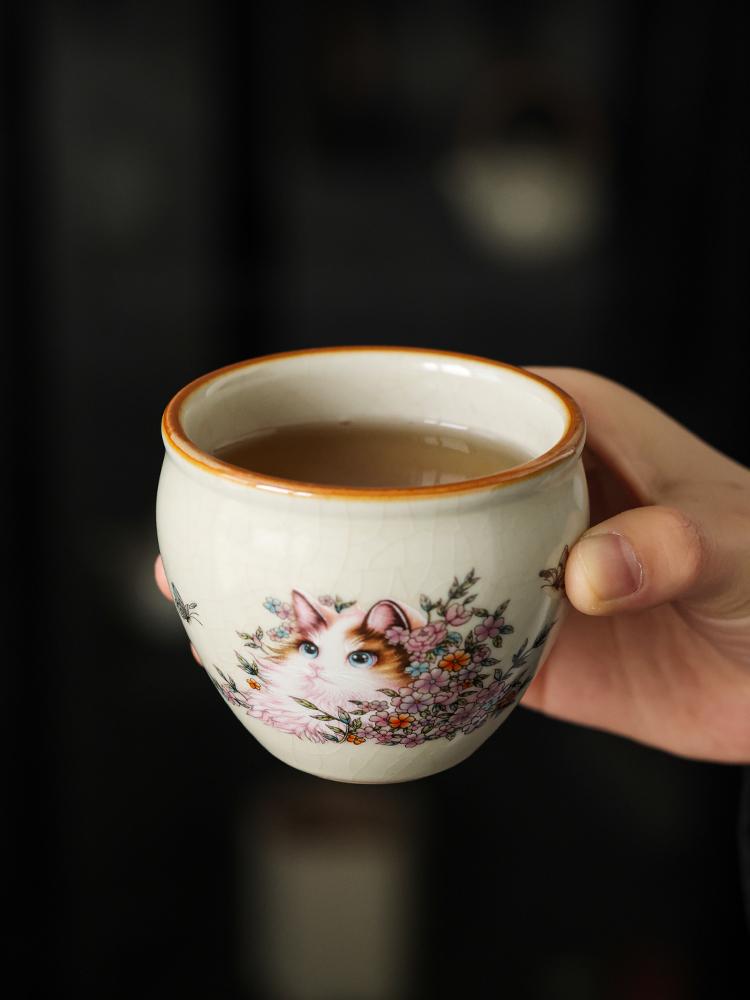 

180ml Big Capacity Ru Kiln Persian Cat Fish Dance Cup Master Cup Kung Fu Teacup Personal Use Natural Opening High end Tea Cup 200ml