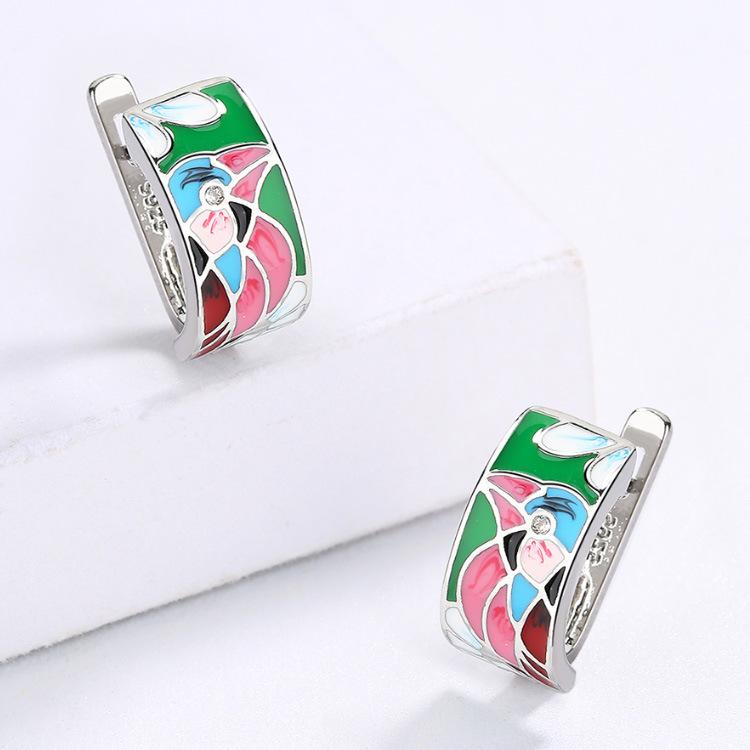 Nové Květinové Papouščí Smaltované Vynikající Dámské Náušnice Retro Elegantní Evropské a N Náušnice