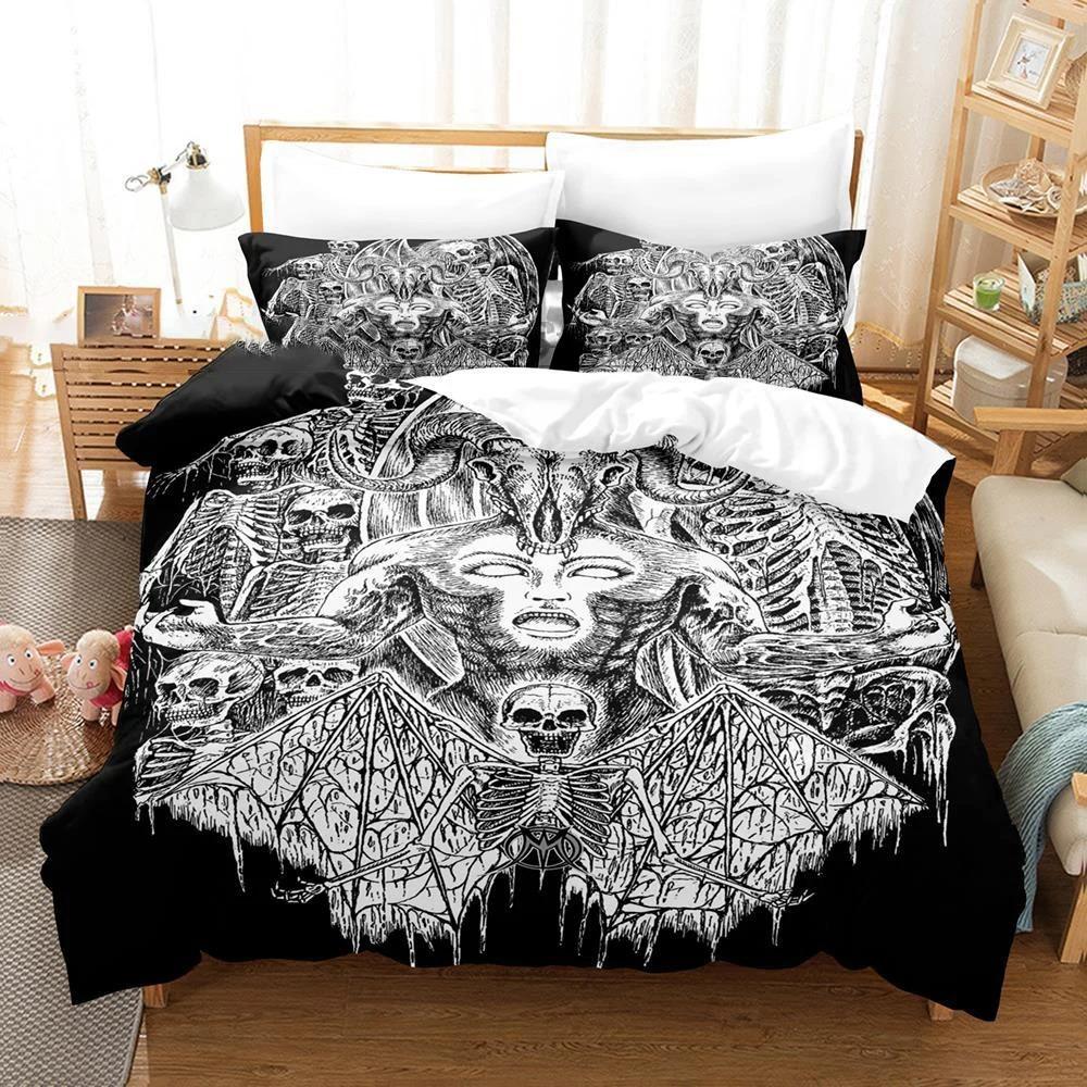Dark Satanic Bedding Set Boys Girls Twin Queen Size Duvet Cover Pillowcase Bed Kids Adult Fashion Home Textileextile