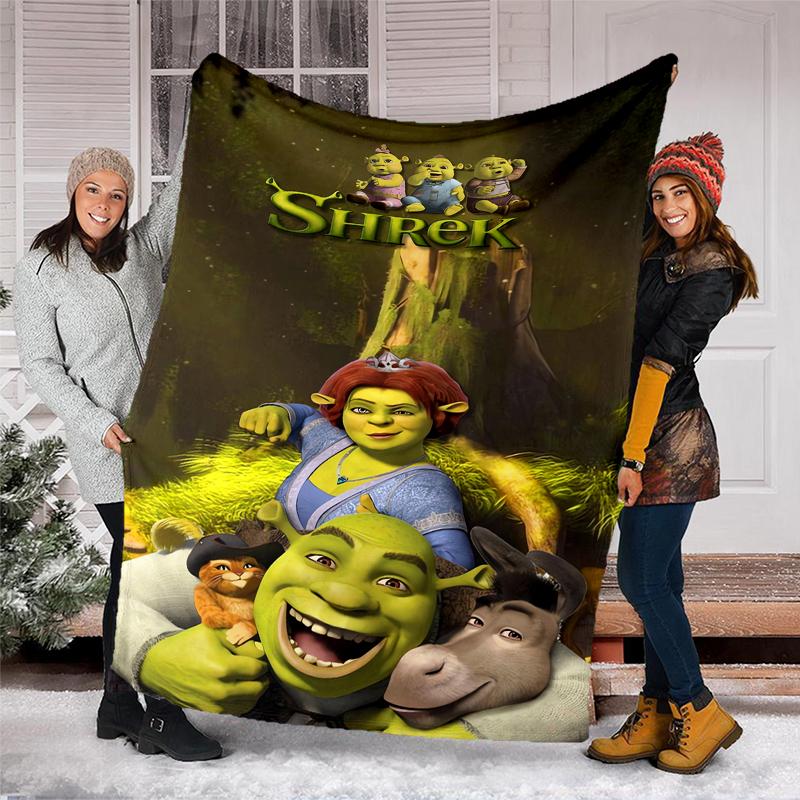 Přehoz s potiskem Shrek - Ideální na pohovku, postel, cestování a venkovní použití | Lze prát v pračce, útulný a odolný.