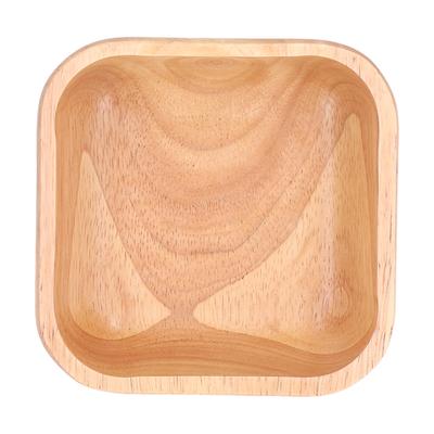 Tigela de salada de madeira de borracha feita à mão, tigela quadrada simples e elegante, utensílios de mesa para festa e família