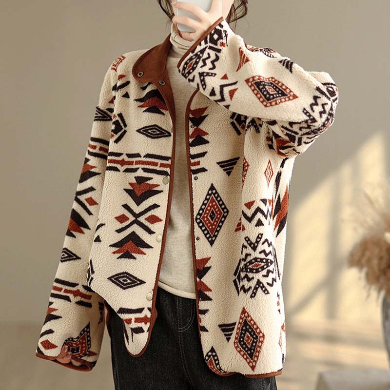 Coat for Women Thickened Autumn Winter Geometric Print Casual Jacket Windbreaker Oversize Waterproof Casual Jacket
