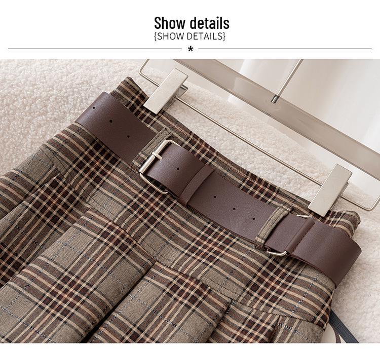 2025 Women's High Waist Brown Plaid Pleated Skirt - Slimming College Style Autumn Short Skirt