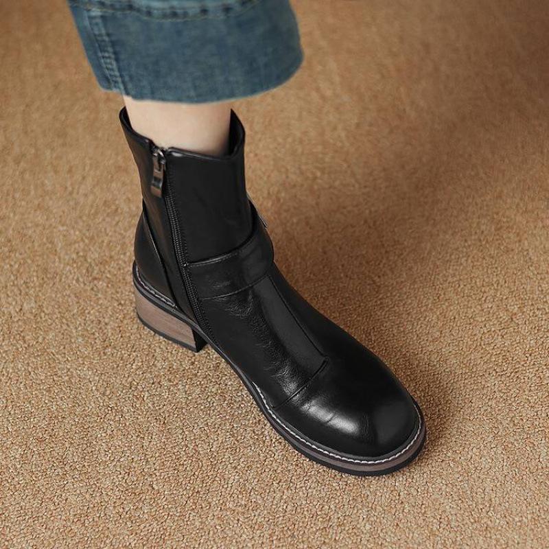 

Новые полусапоги на среднем каблуке с круглым носком большого размера однотонные с мягкой подошвой удобные женские сапоги осень и зима квадратные и корейская версия 39 чёрный