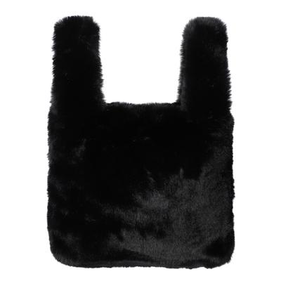 Harugio Fluffy Fur Tote Bag, Women's Handbag, Knit Bag, Boa, Available In Black, White, and Brown, Korean Style, Stylish, Cute, Trendy, Gift (Black)