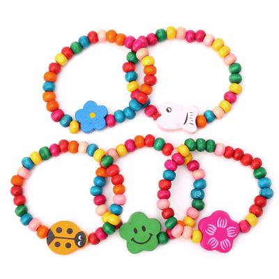 5Pc Lovely Kids Children Wood Elastic Bead Bracelets Birthday Party Jewelry Gift
