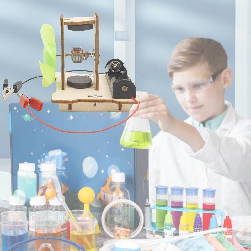 Pädagogischer DIY-Elektromotor-Bausatz aus Holz für MINT-Experimente von Grund- und Mittelschülern