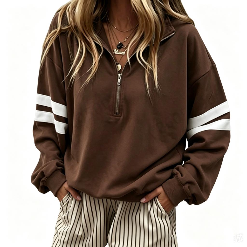 Women's Color Block Long Sleeve Zip Up Hoodie Casual Pullover