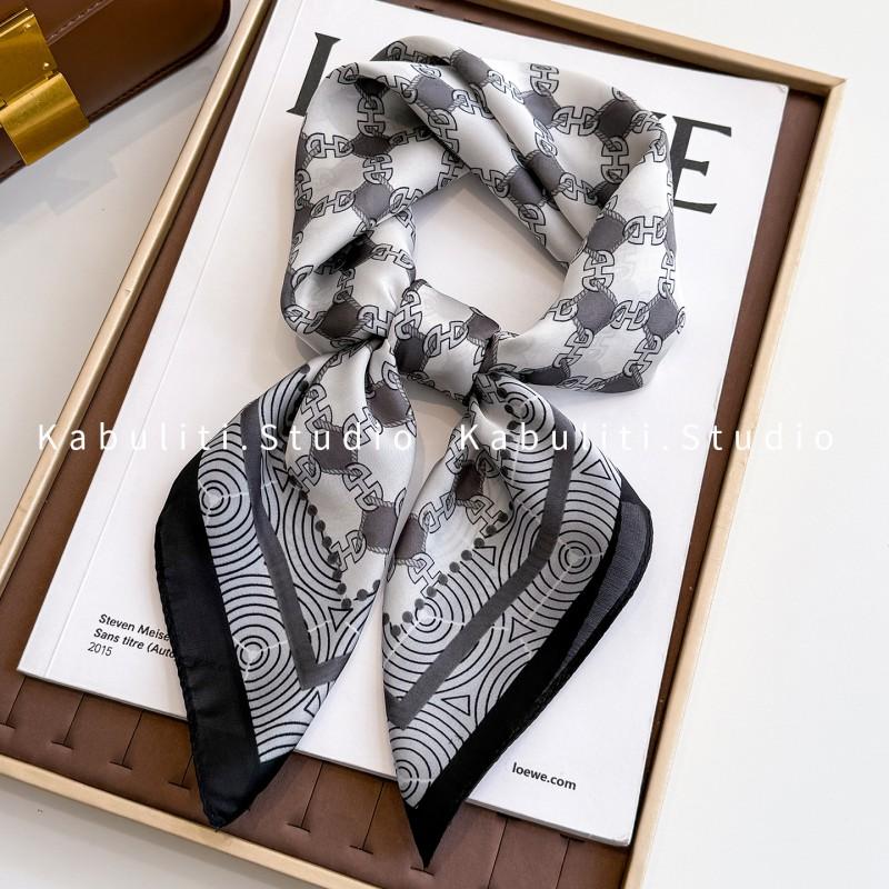 70x70cm Lightweight Square Scarf Women Polka Dot Print Silk-Like Wrap Neck Tie Hair Band Fashion Accessory